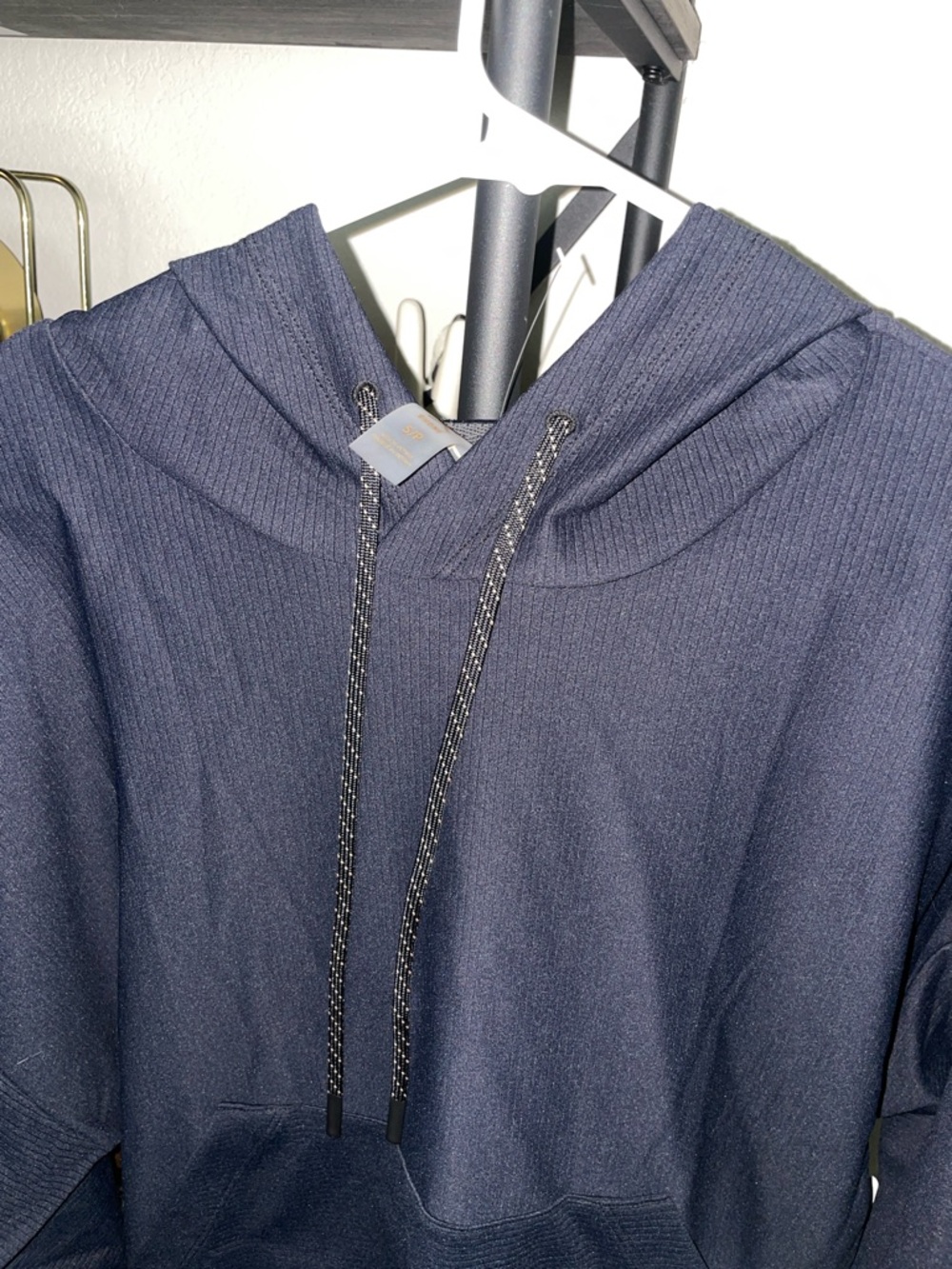 Rhône Black Ribbed Hoodie with Drawstring - Picture 2 of 4
